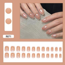 French Press on Nails Short Square 24 Pcs Glossy False Nails with White Designs Press ons Full Cover Acrylic Glue on Nails Reusable Artificial Stick on Nails for Women Gel Nail Strips
