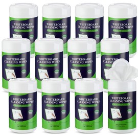 Threlaco 12 Pack Dry Erase Wipes 1200 Pcs Whiteboard Cleaning Wipes Wet Whiteboard Cleaner Teacher Supplies for Cleaning Markers Home Classroom School Office, 100 Per Canister