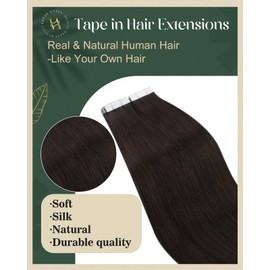 Ugeat Tape in Hair Extensions Brown 12 Inch Short Invisible Tape in Hair Extensions Human Hair Darkest Brown Straight Real Human Hair for Women Lightweight 20pcs 30G