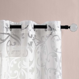 Delien Voile Burnout Curtain with Tendrils Pattern, Sheer Curtain with Eyelets, Living Room Curtain Shawls W x H 140 x 245 cm, White – Pack of 1.