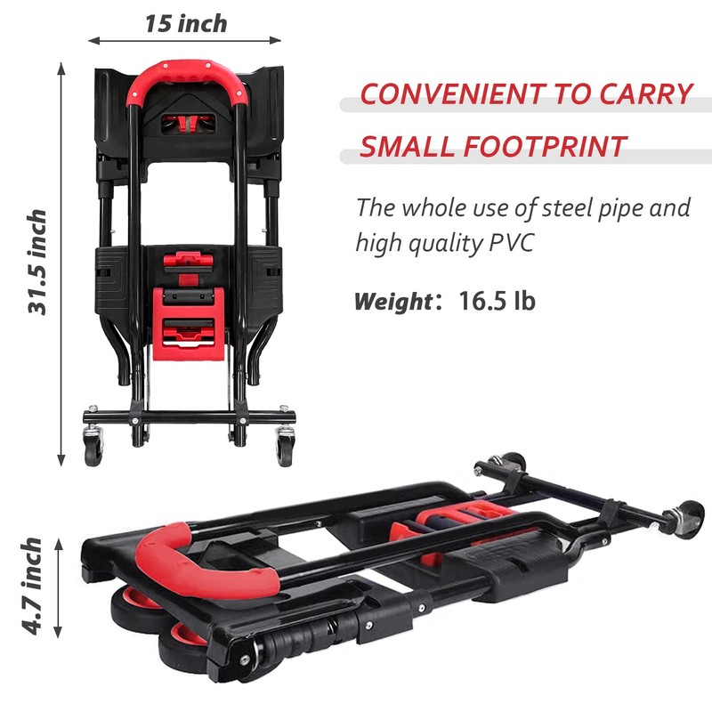 Folding Hand Truck, Portable Dolly Cart with Rubber Wheels and