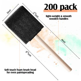 Tessco for you 200 Pcs Foam Brushes Set, Sponge Brushes, Foam Paint Brush for Painting, Sponge Paint Brush with Wood Handle for Acrylics Stains Varnishes DIY Crafts Classroom, Black(200 Pcs,2 Inch)