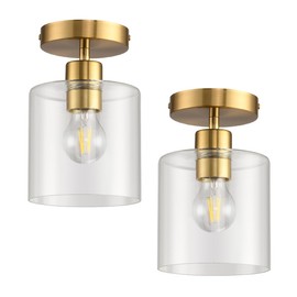 KLSS Brass Semi Flush Mount Ceiling Light,Gold Modern Ceiling Light Fixture for Closet Hallway Entryway,Hallway Light Fixture Ceiling Brass Finish 2 Pack