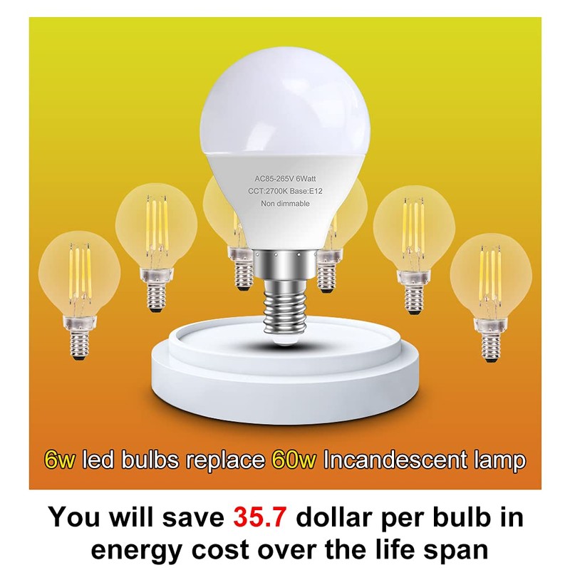 12 Pack E12 LED Candelabra Light Bulbs, 60 Watt Equivalent,