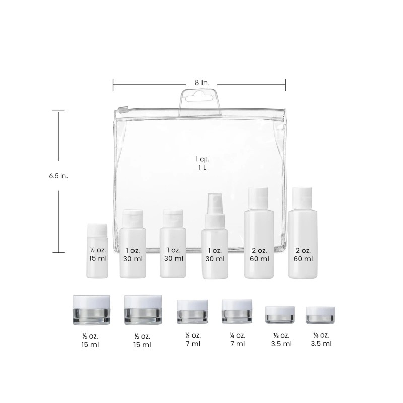 Conair Travel Smart 13 Piece Clear Toiletry Bottle Set with