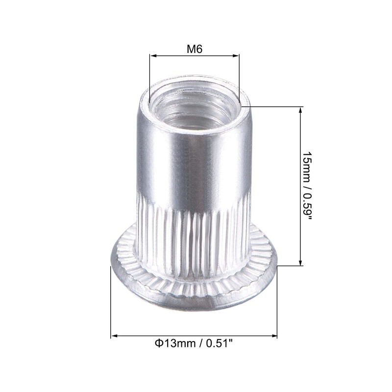 sourcing map M6 Rivet Nuts Aluminium Alloy Knurled Flat Head
