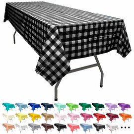 PARTY ULYJA Black Gingham Checkered 2 Pack Plastic Tablecloth Rectangle 54 x 108 Inches Disposable Onyx Buffalo Plaid Sturdy Table Covers for Dining, Birthday, Wedding, Picnic, Event and Outdoor Use