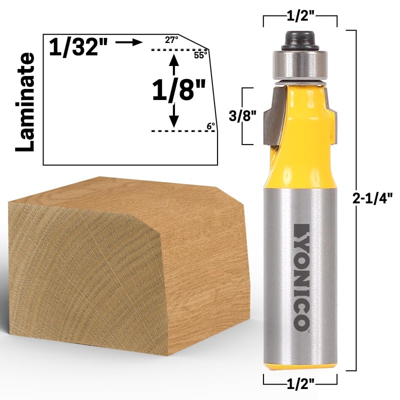 Yonico No File Laminate Trimmer Router Bits Micro Bevel 1/2-Inch