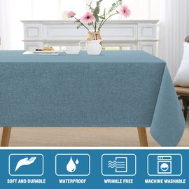 H.VERSAILTEX Rectangle Linen Textured Table Cloth Thick Fabric Wrinkle Free Washable Dust-Proof Tablecloth for Dining, Buffet Parties, Picnic, Events, Weddings and Restaurants, 152 x 213cm, Stone Blue