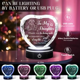 ROCKY&CHAO Daughter Gifts from Mom Dad Best Birthday Graduation Gifts Ideas for Adult Daughter to My Daughter Crystal Keepsake Present with Light Base