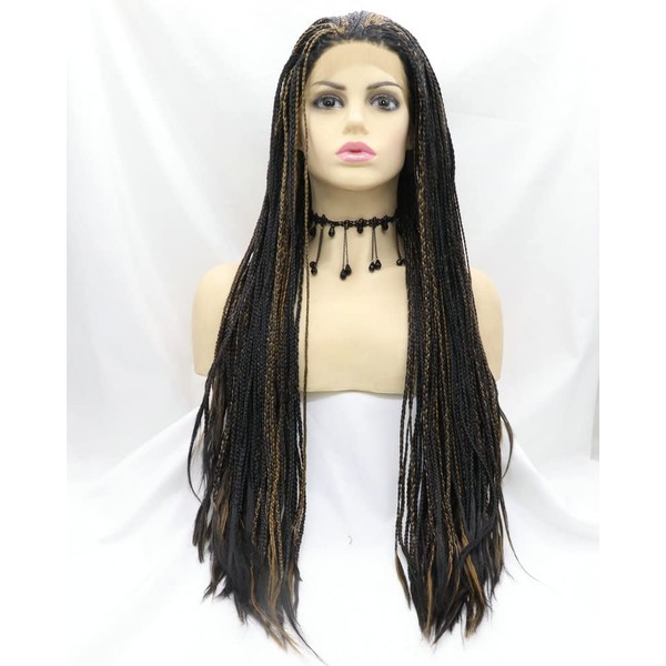 SereneWig Drag Queen Afro America Box Braided Wigs Black Highlight White Blonde Synthetic Lace Front Wigs for Women Festival Glueless Long Braids Hair