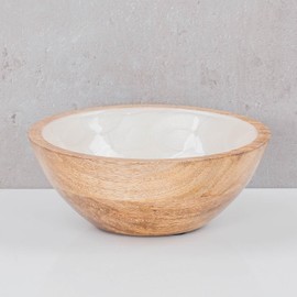 levandeo Bowl 15 cm Mango Wood Cream Mother of Pearl Enamel Bowl Salad Bowl Decorative Serving Plate Table Decoration