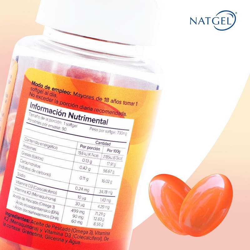 NatGel Vitaminas D3 + K2 y Omega 3 | Formula