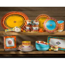 Euro Ceramica EC-GAL-1001 Galicia Collection Andalusian-Inspired 16 Piece Dinnerware Set, Vibrant Assorted Patterns, Multicolor