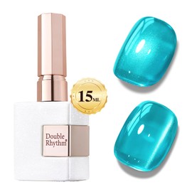 Double Rhythm Jelly Glass Cat Eye Gel Polish with Magnet 15ML Holographic Glitter Shimmer Translucent Sheer Color Magnetic Nail Polish Salon DIY at Home (Jelly Teal-MC1120)
