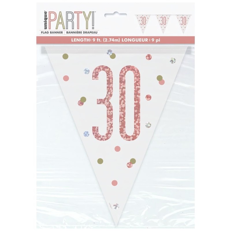 Stunning Rose Gold 30th Birthday Glitz Prismatic Flag Banner (274cm)