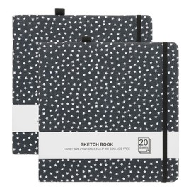 PATIKIL 5.1x5.1 Watercolor Sketchbook, 2Pcs 20 Sheet 300GSM/203lb Watercolor Paper Sketchbooks Acid Free Watercolor Journal Hardcover Artists Paper Pads with Pen Holder, White Star