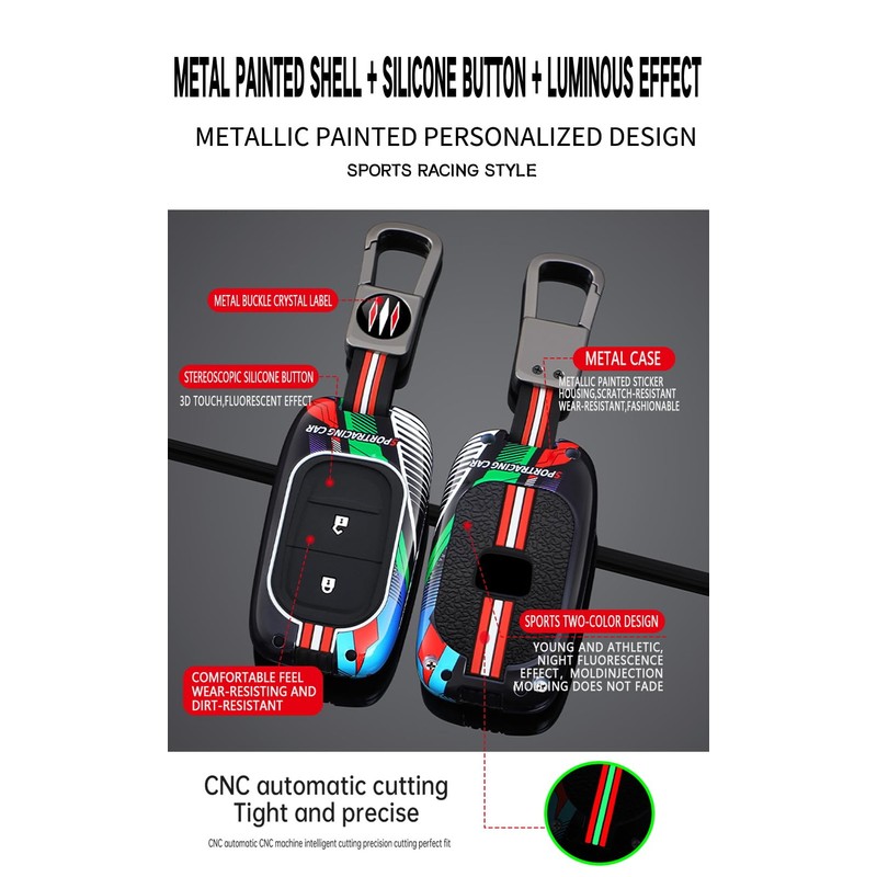 HIBEYO 2 Button Key Fob Cover Compatible with Honda Civic