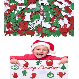 NT-ling Christmas Glitter Foam Stickers Self-Adhesive Christmas DIY Foam Craft Kits Santa Claus, Christmas Tree, Snowman, Bell, Elk, Bow, for Kids' Art Projects, Cards, Party Decorations,96 Pieces
