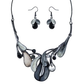 Fenni Jewelry Vintage Statement Jewelry Set Leaf Floral Bohemian Boho Statement Necklace Earring Set Crystal Fashion Costume Jewelry, enamel crystal Metal, Crystal