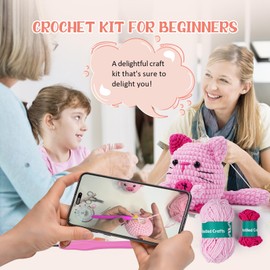 Vanttokeey Crochet Kit for Beginners, Crochet Animal Kit with Complete Amigurumi Starter Set & Step-by-Step Video Tutorials for Creative Newbies (Cat)