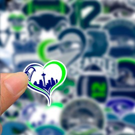 33PCS Seattle Stickers Pack Seahawk — Washington Football and Rugby Decals for Water Bottle, Laptop, Car, Helmet, Scrapbook — Waterproof Vinyl Seattle Gifts for Kids Teens Adults Fans