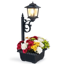 2 in 1 Outdoor Flower Pots, Solar Lamp Post Lights - Wall Mount or Freestanding, Waterproof Decorative Lamp for Lawn, Patio, Front/Back Door