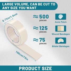 WUYUAN Hydrocolloid Patch, Large Pimple Patches for Face, 0.73in*75in Hydrocolloid Bandages, Big Acne Patches, Hydrocolloid Roll for Wound Care, Hydrocolloid Patch Bandages, Cut-to-Size, Waterproof