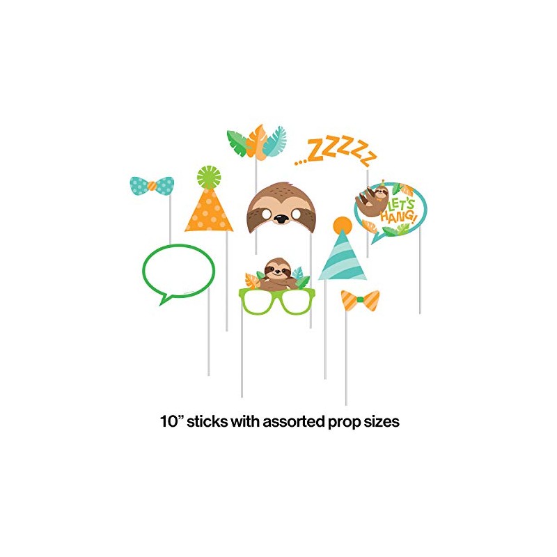 Creative Converting Sloth Party Photo Booth Props, 10 ct, mulit-color,