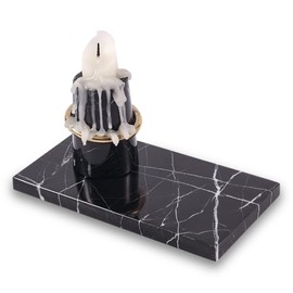 Real Luxurious Natural Marble Candle Plate, Pillar Candle Holder Stand, Decorative Small Candle Tray, Black Coasters, Candle dish for Coffee Table Decor, Wedding, Party, Home Decor(5.9*3.15*0.39in)