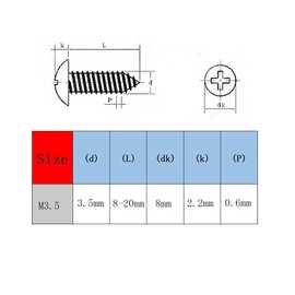 Oneyijun 20 Pcs M3.5 x 12mm Self Tapping Wood Screws Carbon Steel Mushroom Round Flanged Head Fasteners Drilling Screw Black