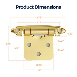 Home Expert 20 Pack (10 Pairs) Gold Cabinet Hinges for Kitchen Doors, Self-Closing, 1/2 Inch Overlay (Variable), Semi-Concealed Face Frame, Surface Mount Cabinet Hardware, Satin Brass