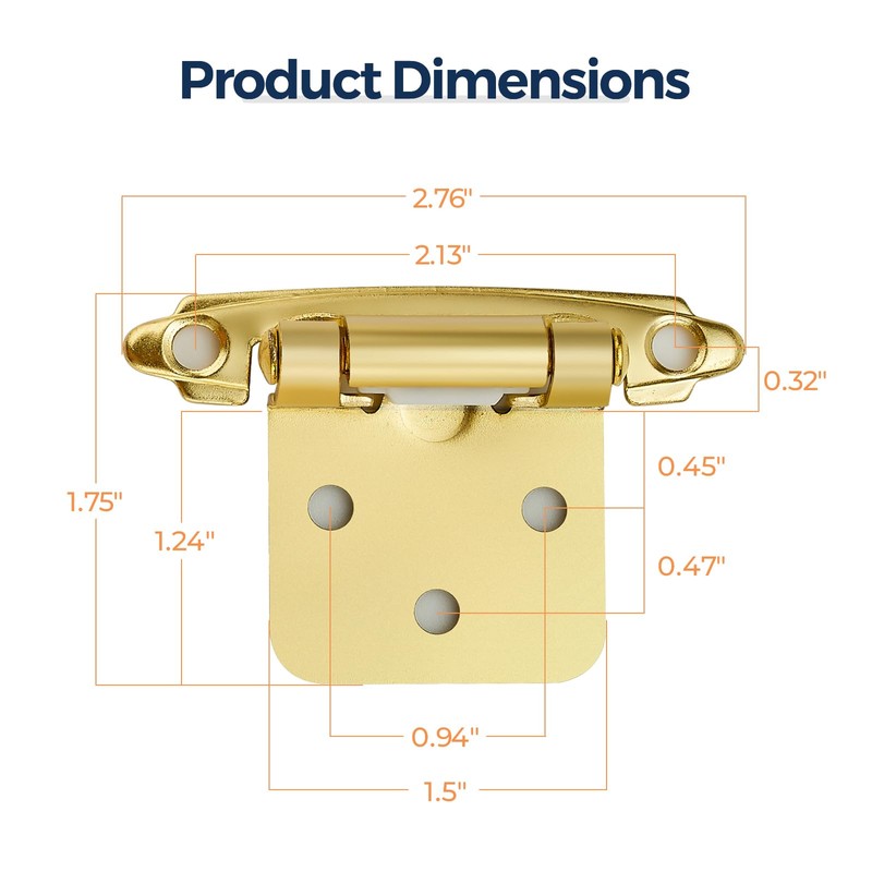 Home Expert 20 Pack (10 Pairs) Gold Cabinet Hinges for