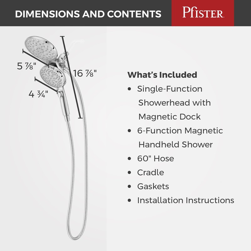Pfister HydroFuse Shower Head and Handheld Combo, Hose Included, Magnetic