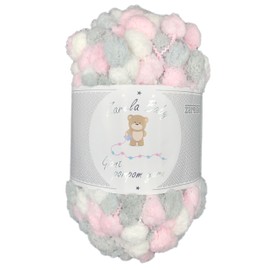 Zarela Baby Giant Pom Pom Yarn Wool (G18 White-Grey-Baby Pink)
