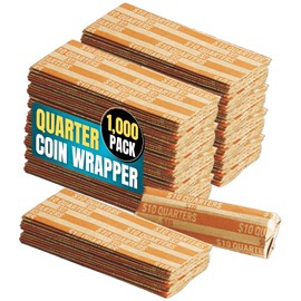 1InTheOffice Quarter Coin Wrappers, Paper Coin Roll Wrappers, Flat Tubular, 1000/Box