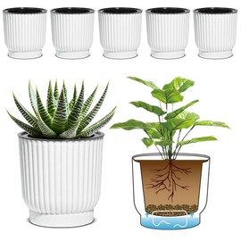 T4U 4 Inch Plant Pots Self Watering, 6 Pack African Violet Pots, Small Plant Pots for Plants, Small Indoor Plant Pot, Self Watering Planter for African Violet, Succulents (6 Pack, 4", White)