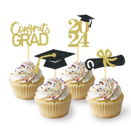 AstraGlam Graduation Cupcake Toppers Set, 24 Pieces Glittering Toppers for Graduation Celebrations 2025, Bachelor Cap and Doctorate Gifts, No Assembly Required