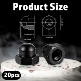 20 Stück Hutmuttern M6 Schwarz Hutmutter Eichel Sechskant Hutmuttern Kohlenstoffstahl Sechskant Dekorative Kappenmutter für Schrauben Bolzen
