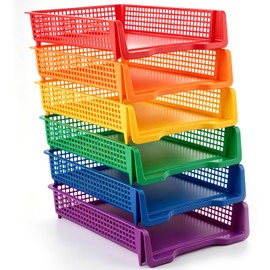Geetery Set of 6 Turn in Trays Classroom Plastic Trays for Teachers Stackable Paper Tray Plastic Classroom Teachers Desk Letter Organizer Storage Baskets for Office, Desk, Home (Rainbow Color)