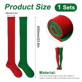 KINBOM 1 Pair of Thigh High Socks, Cotton Soft Knee Stockings, Long Stockings, Women's Overknee Wednesday Addams Socks for Women Girls Everyday Wear Costumes (Black), Red, green