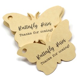 Butterfly Shaped Party Favor Tags - Butterfly Kisses Thank You for Coming! (Set of 15) (Antique Gold)