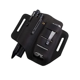 VIPERADE PJ8 EDC Leather Sheath for Belt,EDC Organiser Leather Multitool Holster with 2 Pockets,Leather Multitool Sheath Flashlight Holster,Multifunctional EDC Leather Organiser Pouch Pen Holder-Black