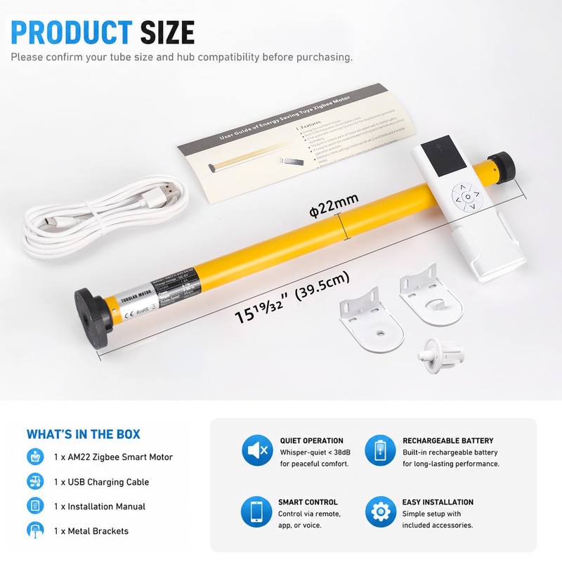AM22 Zigbee Smart Roller Shade Motor for 32mm Tubes -