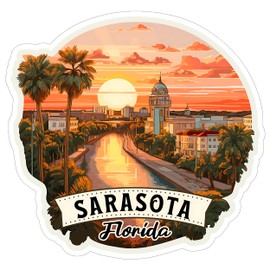 Sarasota Florida Sticker 4 Inch City Travel Souvenir Destination - Waterproof Vinyl Decal for Laptop Water Bottle Car Tumbler - Durable Aesthetic Long-Lasting Stickers for Adults ID44990
