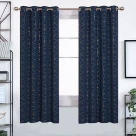 Deconovo Blackout Curtains, Thermal Insulated & Noise Reducing, Diamond Foil Print – Grommet Top, 2 Panels, Soft Drape Polyester for Bedroom/Living Room, Navy Blue 52" W x 63" L