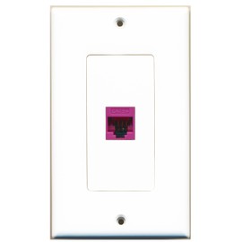 RiteAV - 1 Cat5e Pink Ethernet Port Female White Decorative Wall Plate