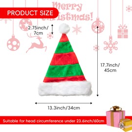 CIPOWM Christmas Santa Hat for Adults, Velvet Santa Hats Plush Xmas Christmas Hat for Christmas New Year Party Decorations and Supplies (Red and Green)