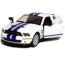 5" 2007 Shelby GT500 1:38 Scale (White/Blue Stripes) by Kinsmart