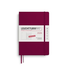 LEUCHTTURM1917 372472 Weekly Calendar & Notebook Medium (A5) 2026, 12 Months, Port Red, German